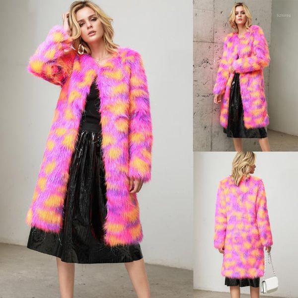 

faux fur coat women fashion boho faux fur outerwear sweet girl style cardigan loose button pocket long coat streetwear #85341, Black