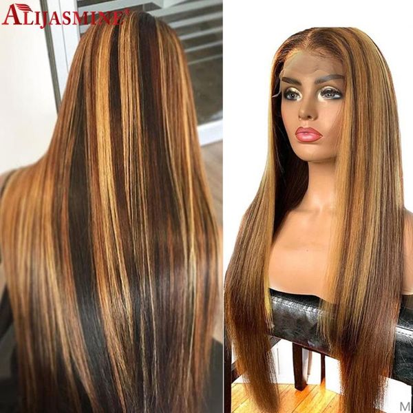 

lace wigs 4 27 highlight wig 150% density brazilian remy honey blonde front for black women brown, Black;brown