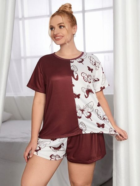 

plus butterfly print colorblock pj set e8ep#, Black;white