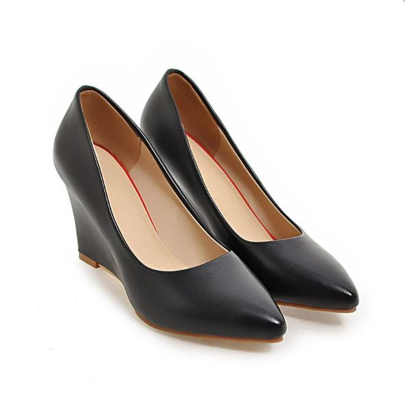 

wedges single female black work shoes 2021 spring and autumn new large size women's wild shallow mouth pointed high heels