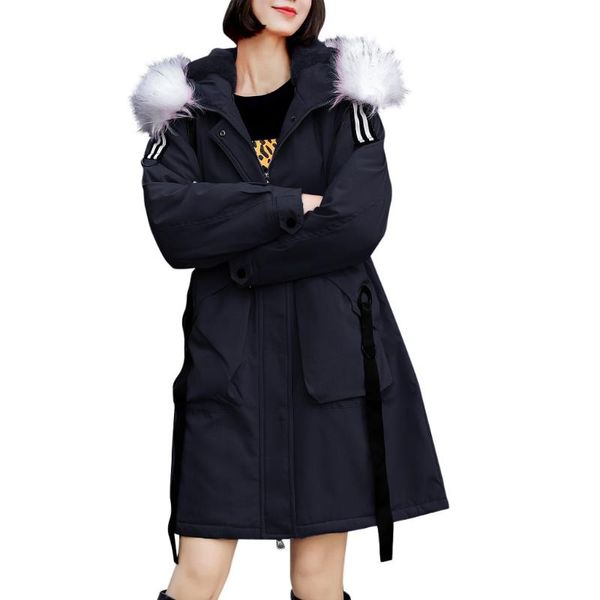 

winter warm women's parka thick outerwear parka hooded coat slim cotton-padded jacket coat women winter long cotton, Black