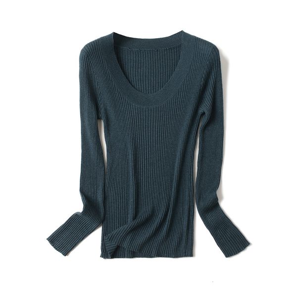 

2021 new autumn winter women knitted low cut u-neck slim full sleeves pullovers solid sweater female underwear jwpt, White;black