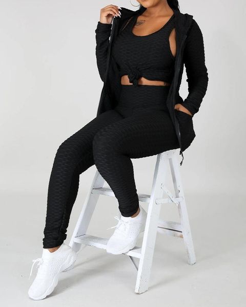 

textured dual pocket ruched 3 piece set, Gray