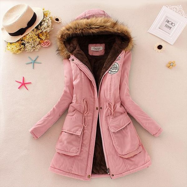 

2016 women coats new winner solid basic jacket thick warm coat hooded fur collar waist clothing casual women jacket a1051, Black