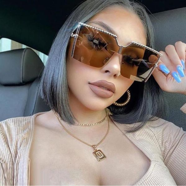 

oversized square sunglasses women retro vintage sun glasses alloy frame gradient color lens one piece rimless eyewear shades, White;black