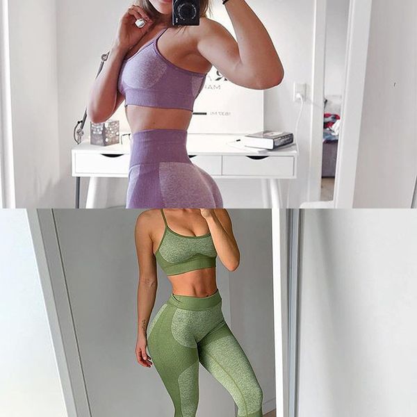 

2020 new women seamless sportswear high waist yoga set fitness clothing gym running workout sports bra+leggings 2pieces suit c0122, Black;white