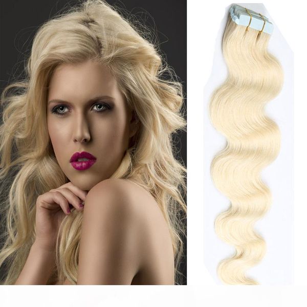 

100% remy human hair extensions 20pcs pu skin weft body wave tape in hair extensions multi color ing, Black