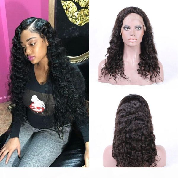 

cambodian loose deep wave lace front wigs with baby hair natural color human hair full lace wigs with straps, Black;brown