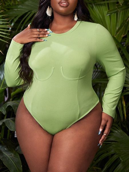 

sxy plus ribbed knit bustier bodysuit s4we#, Black