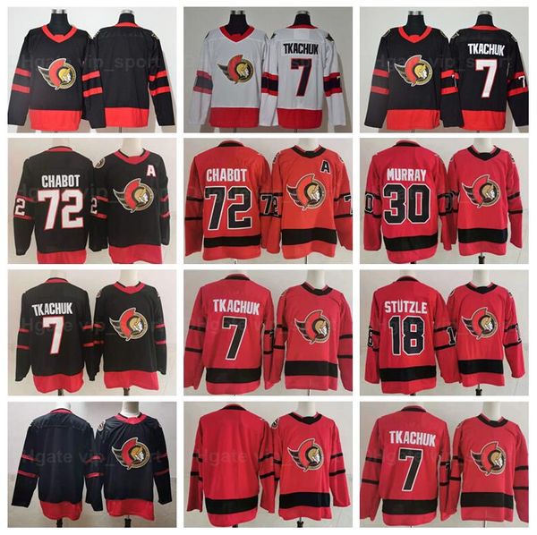 

2021 ottawa senators reverse retro hockey 18 tim stutzle jersey 7 brady tkachuk 72 thomas chabot 30 matt murray stitched black red white