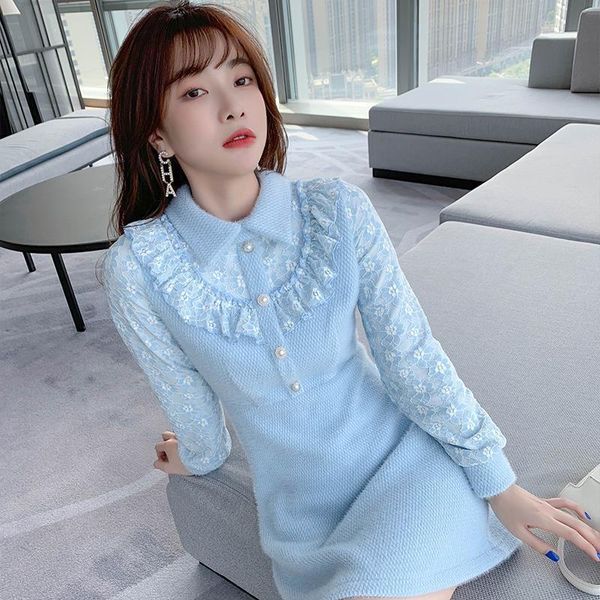 

new 2021 autumn female fashions knitted or crocheted thin collar a line dressed y277 zm2n 6ou9, Black;gray