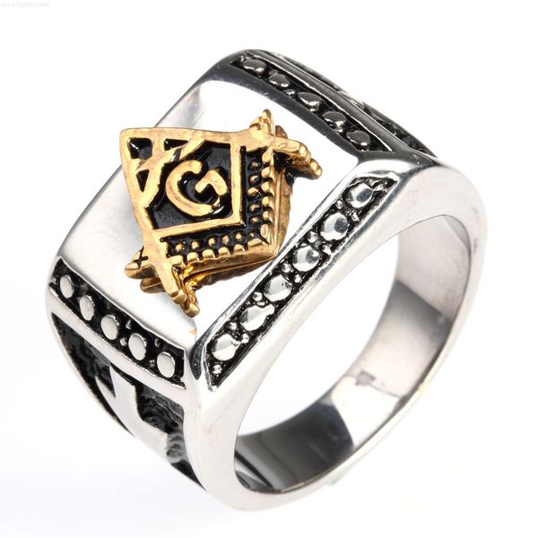 

pyramid men's stainless ring steel vintage golden masonic silver colors size 8-12 mix order avivahc 45, Golden;silver