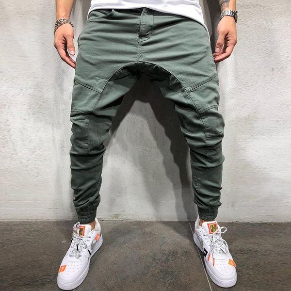 

hip hop side zipper pants men's woven casual pants leggings solid color leggings, Blue
