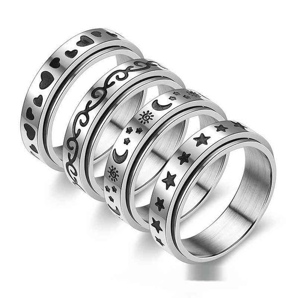 

new star moon titanium steel rotating couple ring set jewelry stainless, Silver