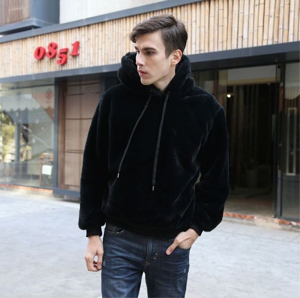 

brand men's hoodies sweatshirts imitated minks hooded pullover for male fleece hoodie sweatshirt kg-262, Black