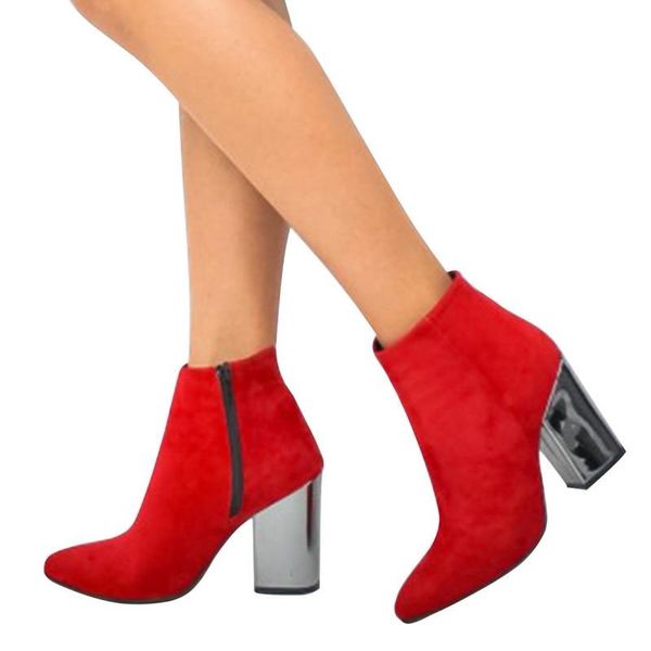 

vogue solid color zipper boots женская мода квадратная каблука базовый повседневный сплошной цвет римских насосов на молнии, Black