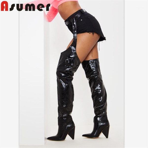 

boots asumer 2021 european style over the knee women high heels party night club shoes fashion thigh woman1, Black