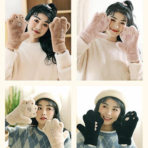 

1 pair fluffy bear cat plush claw fingerless gloves women girls lovely winter warm cute kitten velvet mitten christmas gifts, Blue;gray