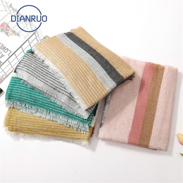 

linling fashion autumn winter female acrylic scarf women scarves wide striped long shawl wrap blanket warm tippet r336 y201007, Blue;gray