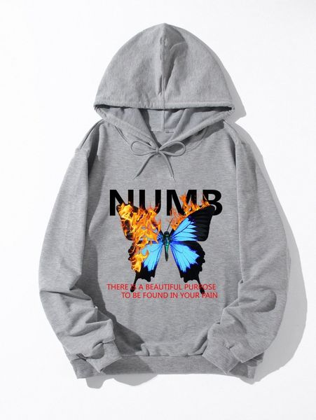 

butterfly & slogan graphic drawstring hoodie d2fz#, White;black