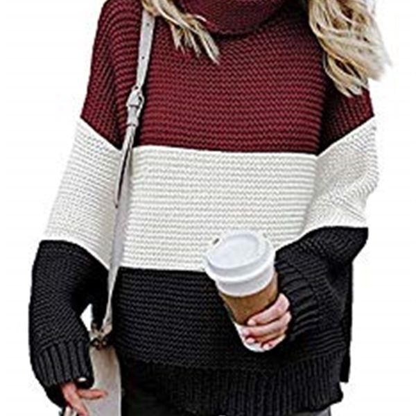 

2020 trend autumn clothes sweater women knitted patchwork pullover sweater full sleeve turtleneck slim jumper warm girls 20 y, White;black