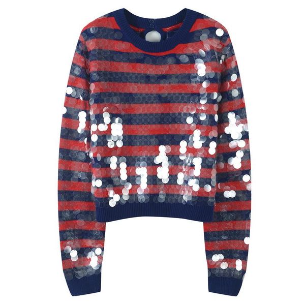 

women's sweaters o-neck patchwork striped sequins sweater women 2021 autumn modis pullover all match slim, White;black