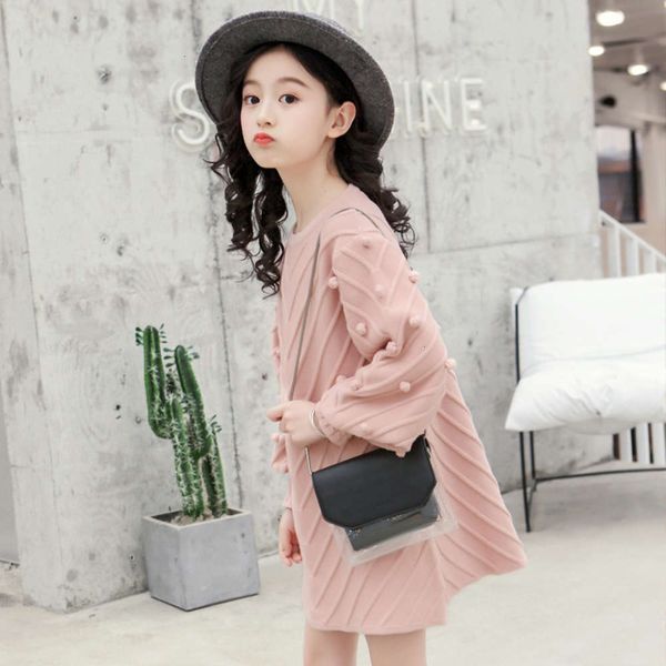 

thickened girls' autumn sweater 2019 pullover winter mid long red new year children's knitting wool drs, Blue