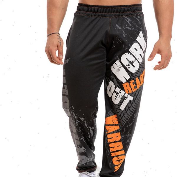 

fashion print loose casual pants joggers sweatpants cotton track pants men gym fitness workout trousers spring male sportswear, Black