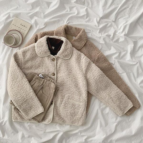 

solid lamb fur coat for women 2020 winter new turn-down collar button thicken fleece loose female outwear 1, Black