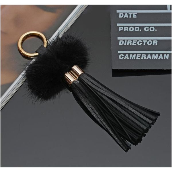 

new leather tassels with mink fur ball key chain with two tassels for car keychain bag key ring jewelry eh815 f bbyqjr, Slivery;golden