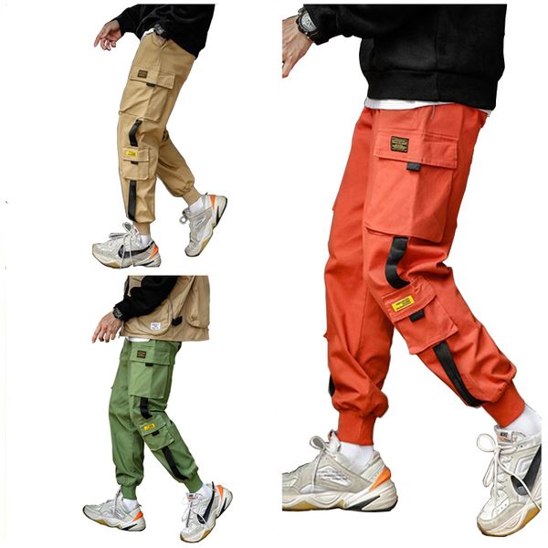 

autumn winter new pure cotton trend pants cargo pants hip hop movement loose little foot multi bag girdle feet nine minutes, Black