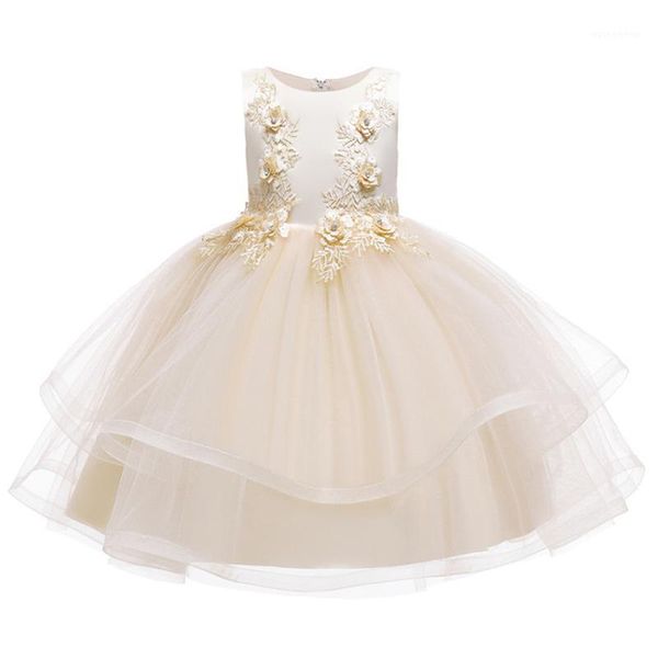 

girl's dresses flower girl birthday party mesh sleeveless dress graduation first eucharist show embroidery dress1, Red;yellow