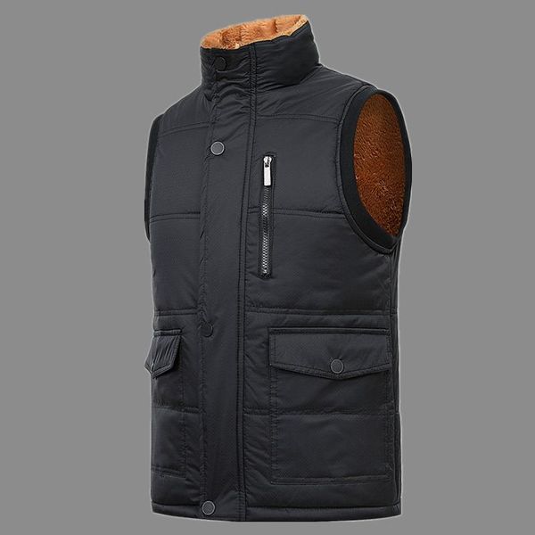 

men's vest men's plus down thick down vest waistcoat fleece sleeveless plus warm middle-aged and elderly clothing, Black;white