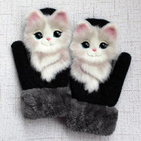 

2020 new animal pattern gloves autumn and winter warmth plush knitted gloves for women fs99, Blue;gray