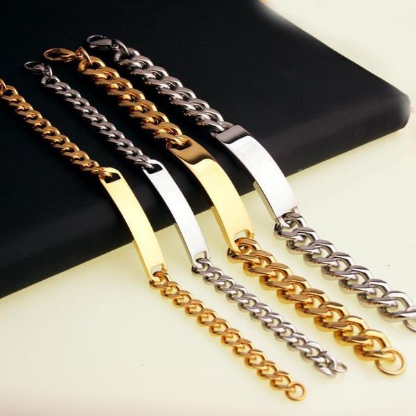 

silver color to choose stainless steel id bracelet men women jewelry fashion curb cuban chain cuff wholesale1, Black