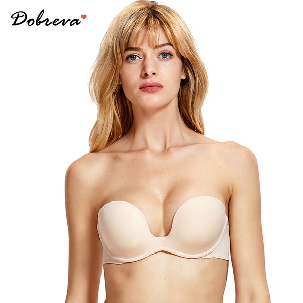 

dobreva women's push up multiway strapless bra plunge underwear lj201208, Red;black