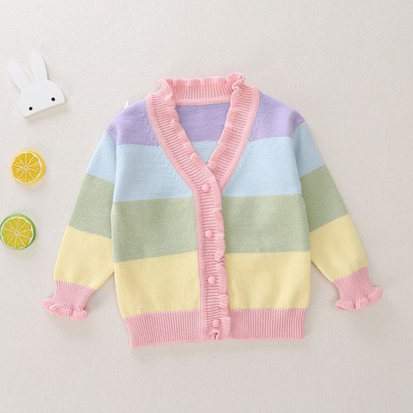 

2021 new autumn baby girls sweaters striped kids clothes cotton children knitted sweater coat cute cardigan jacket 0-6y 48sw, Blue;gray