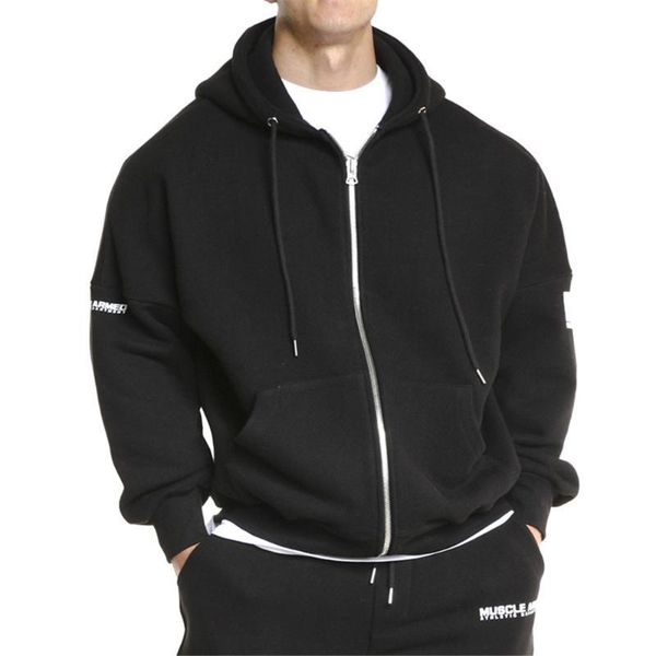

fashion trends mens new style sport hoodies casual running training loose zipper hooded coats spring autumn clothing, Black