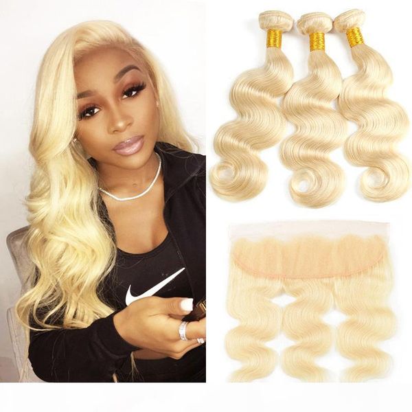 

cuticle aligned 613 hair extensions body wave blonde human hair bundles with frontal 100% brazilian virgin hair weaves with 13x4 frontal, Black;brown