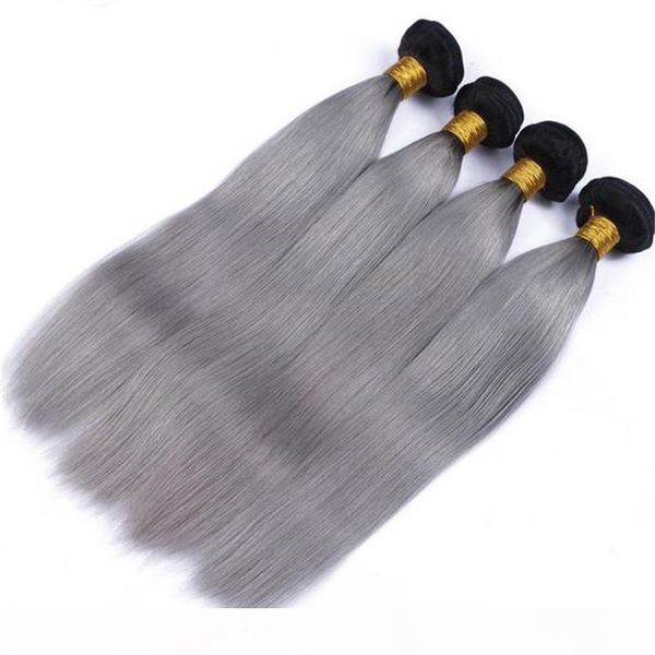 

1b gray two tone hair weave 3pcs silky straight peruvian remy gray hair for women ing, Black;brown