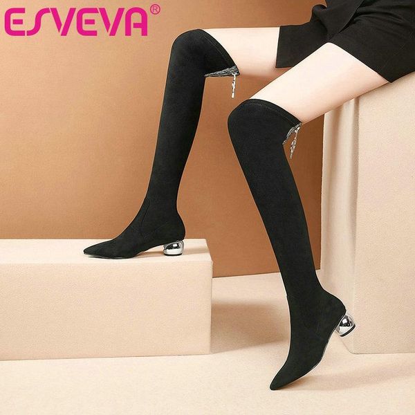 

boots esveva 2021 women over the knee pointed toe long winter ladies fashion big size 34-42, Black