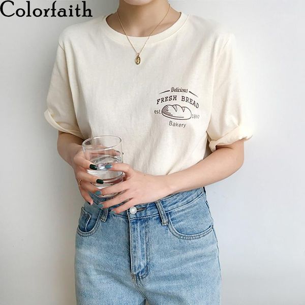 

colorfaith new 2020 women spring summer t-shirts multi colors graphic letters printed bottoming casual o-neck loose t36721, White