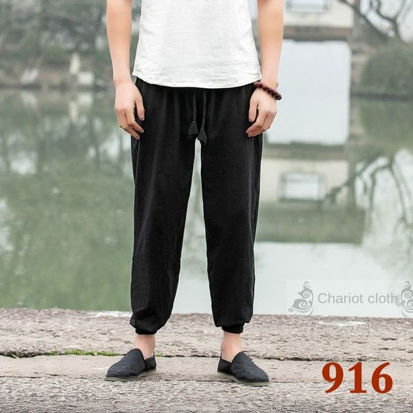 

новая весна и лето новых китайского стиля брюки случайной мужской конопля мужских брюки случайные штаны небольших штаны нога harlem для мужч, Blue