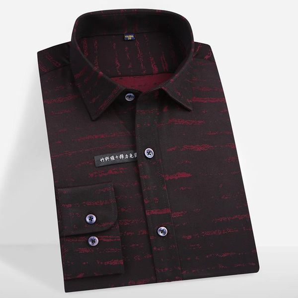 

men's bamboo fiber stretch easy care print shirt comfortable soft regular-fit long sleeve elastic formal non-iron dress shirts, White;black