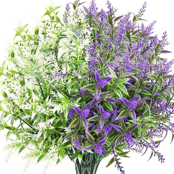 

9 bundles artificial lavender flowers outdoor fake flowers for decoration uv resistant faux plastic plants garden porch