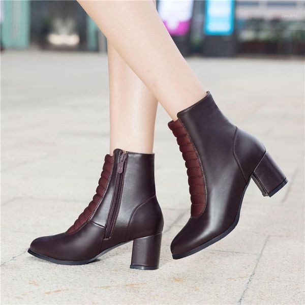 

ymechic europe style vintage rome chunky block high heels womens ankle boots brown blue black short motorcycle boots lady shoes1