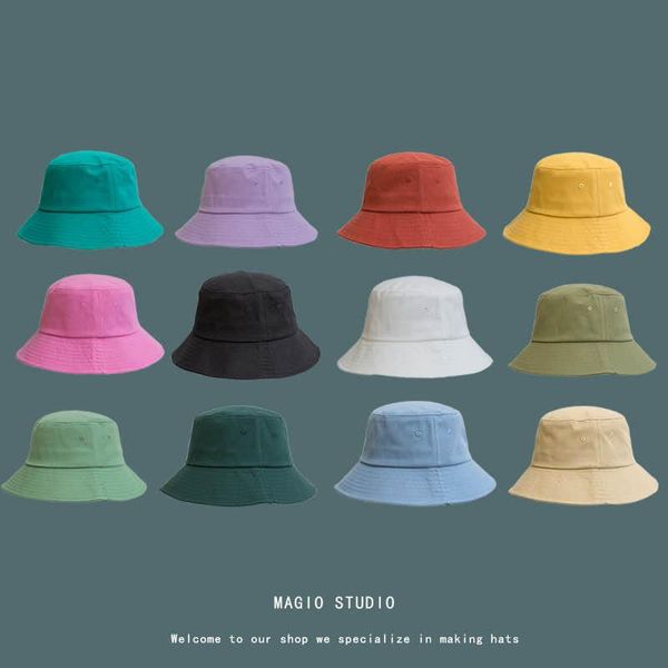 

wide brim hats [meltryllis] korean solid color summer foldable bucket hat beach uv protection round sunscreen fisherman cap, Blue;gray