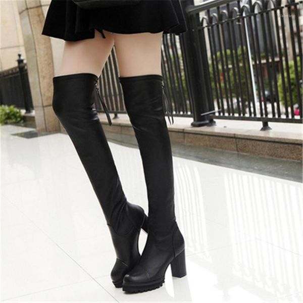 

2020 ladies shoes high heels women over the knee boots leather black round toe woman motorcycle boots winter women 35-401