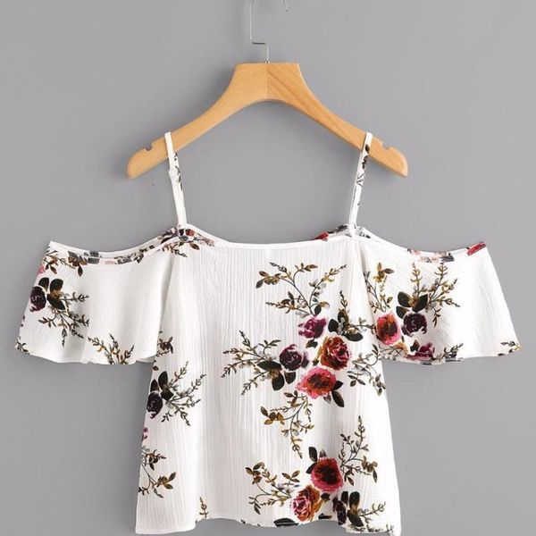 

summer blusa feminina women blouses cold shoulder floral print short blouse crop blusas mujer de moda 2020 new, White