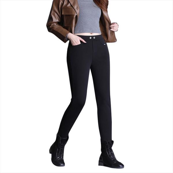 

women black skinny autumn winter pencil pants good stretch thick female new warm trousers slim legging denim 3xl 4xl, Black;white